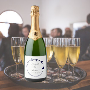 Navy Blue Simple Heart Wreath Wedding Sparkling Wine Label