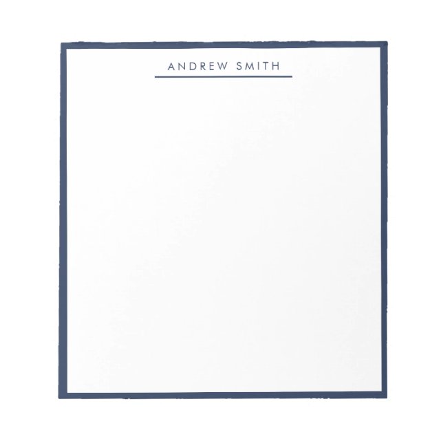 Navy Blue Simple Line Modern Classic Minimalist Notepad (Front)