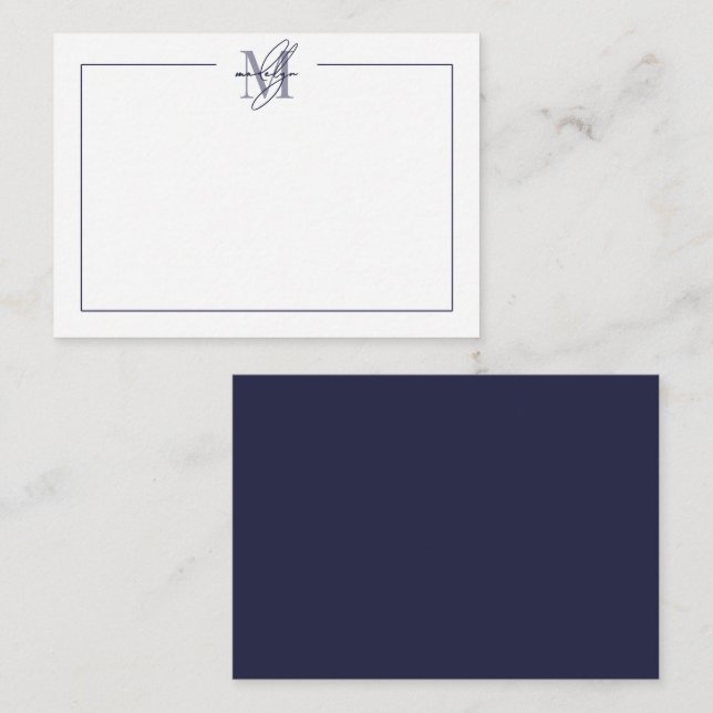 Navy Blue Simple Minimalist Name Monogram Card (Front/Back)