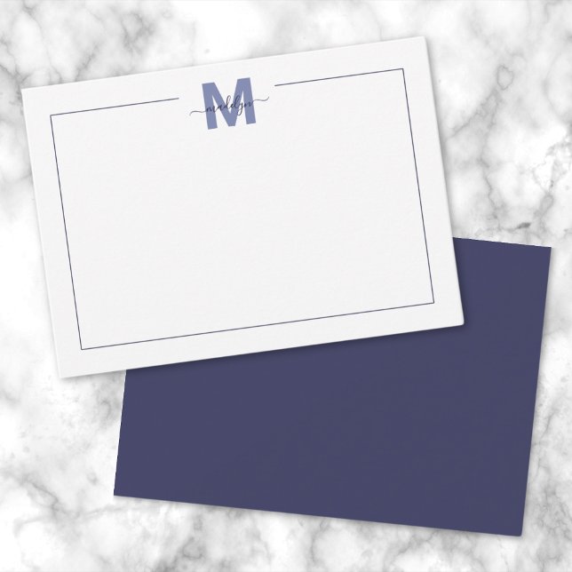 Navy Blue Simple Minimalist Name Monogram Card (Navy Blue Simple Minimalist Name Monogram Note Card )
