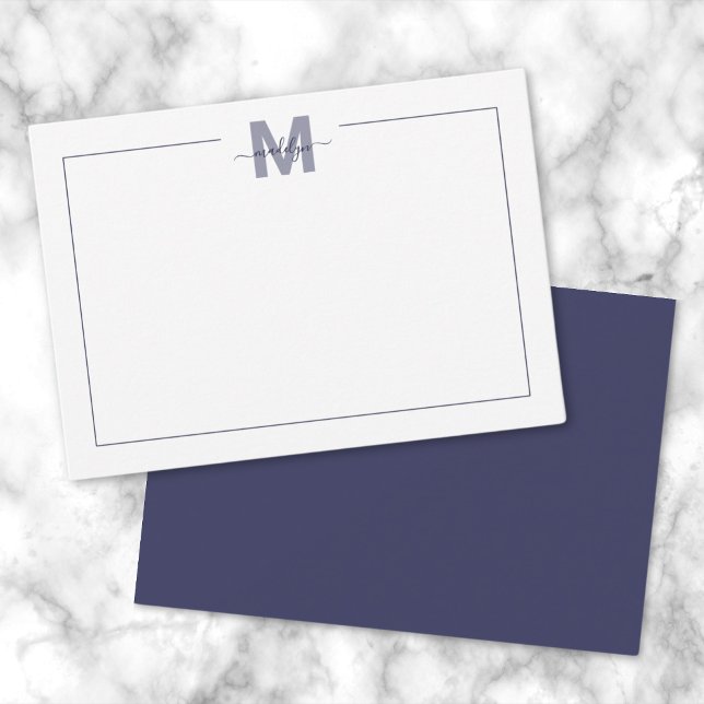 Navy Blue Simple Minimalist Name Monogram Card (Navy Blue Simple Minimalist Name Monogram Note Card)