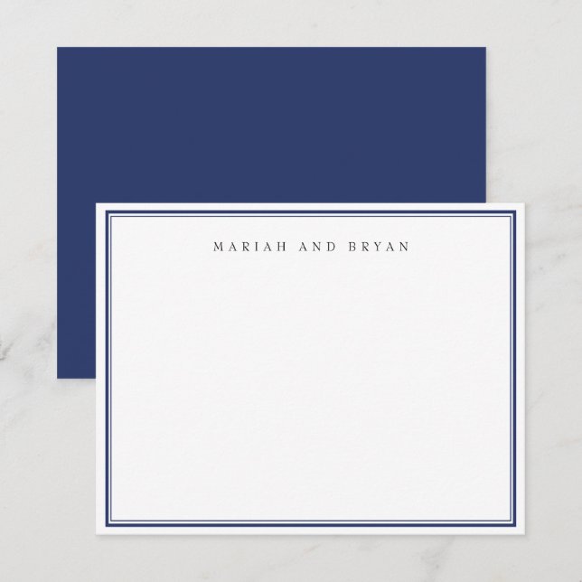 Navy Blue Simple Modern Elegant Border Couple  Card (Front/Back)