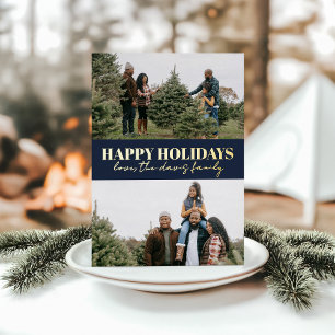 Navy Blue Simple Modern "Happy Holidays" Wording Foil Holiday Card