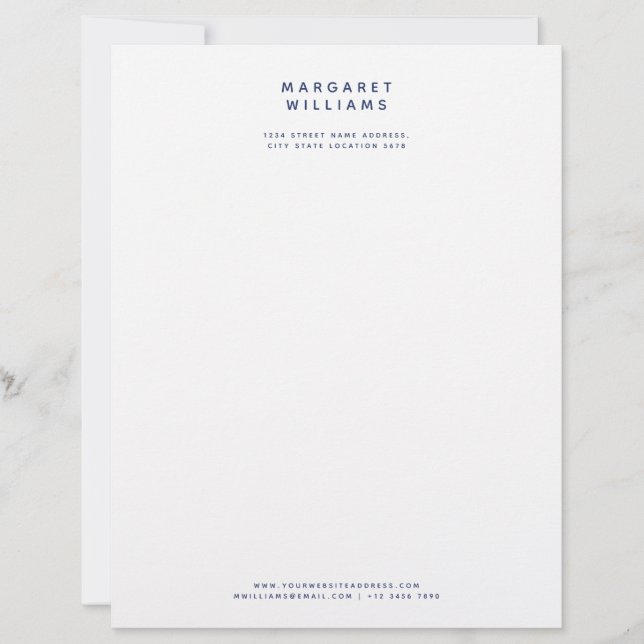 Navy Blue Simple Modern Minimalist Elegant Office Custom Letterhead (Front)