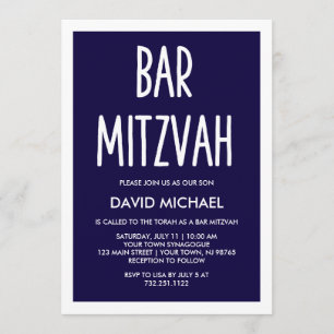 Navy Blue Simple Modern Typography Bar Mitzvah Invitation