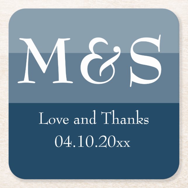 Navy Blue Simple Modern Wedding Square Paper Coaster (Front)