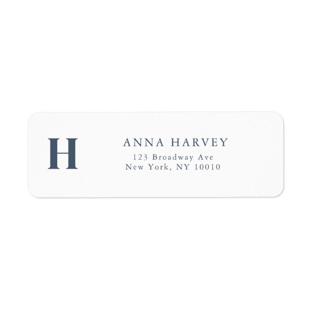 Navy Blue Simple Monogram Return Address Label (Front)