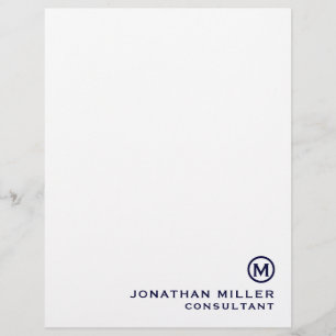 Navy Blue Simple Monogram Typographic Name Title Custom Letterhead