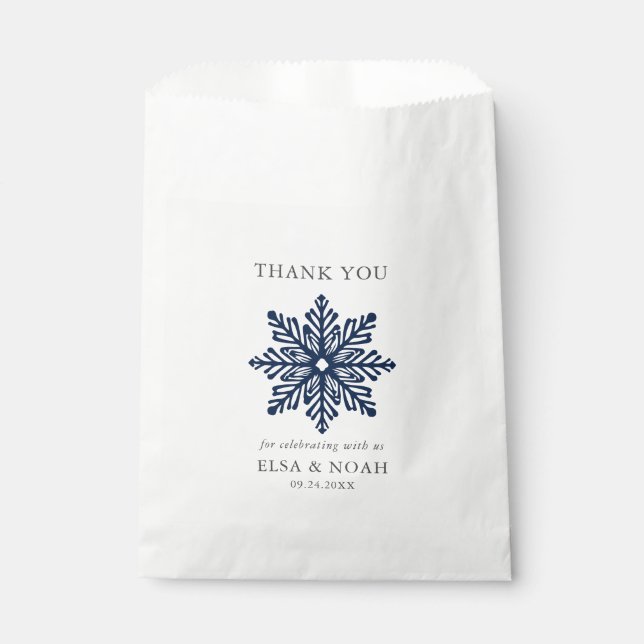 NAVY BLUE SIMPLE SNOWFLAKE WEDDING Thank You  Favour Bag (Front)