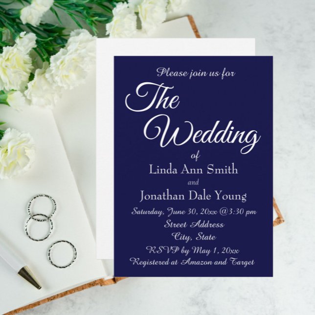 Navy Blue Simple Style Wedding Invitation (In Situ Wedding)