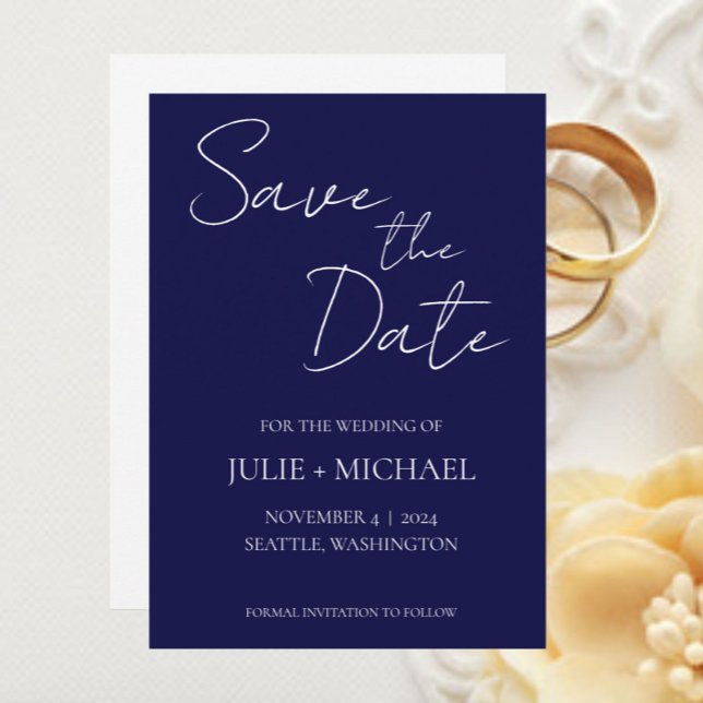 Navy Blue Simple Style Wedding Save The Date (In Situ Wedding)