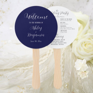 Navy Blue Simple Wedding Ceremony Program Hand Fan