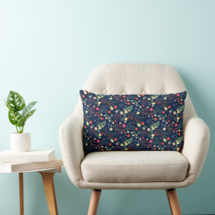Navy Blue Simple Wildflower Pattern Lumbar Cushion