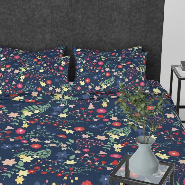 Navy Blue Simple Wildflower  Pattern  Pillowcase (Navy Blue Simple Wildflower Pattern Pillow Case)