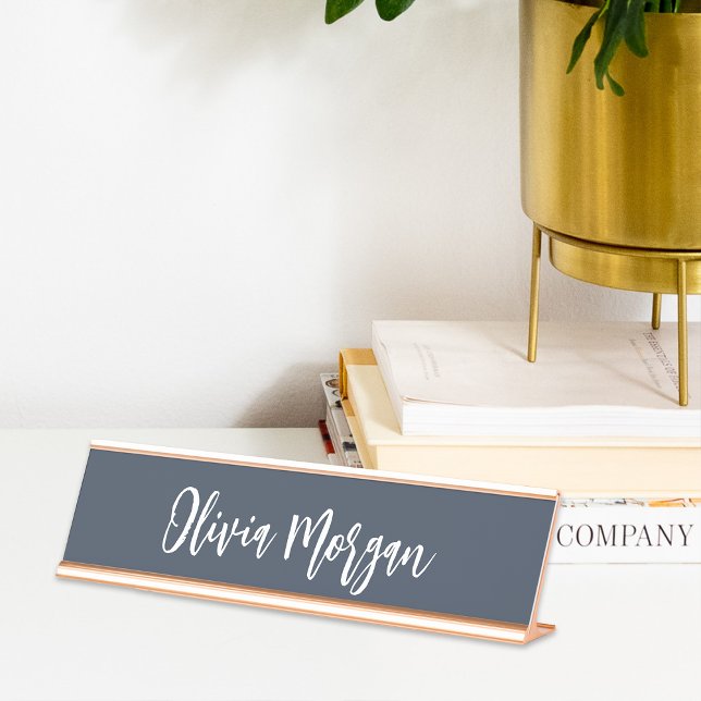 Navy Blue Sketched Cursive Script Desk Name Plate (Creator Uploaded)