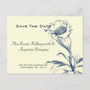 Navy Blue Sketched Flower Save The Date Announcement Postcard