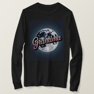 Navy Blue Sky Moon Pink Grandma Script T-Shirt