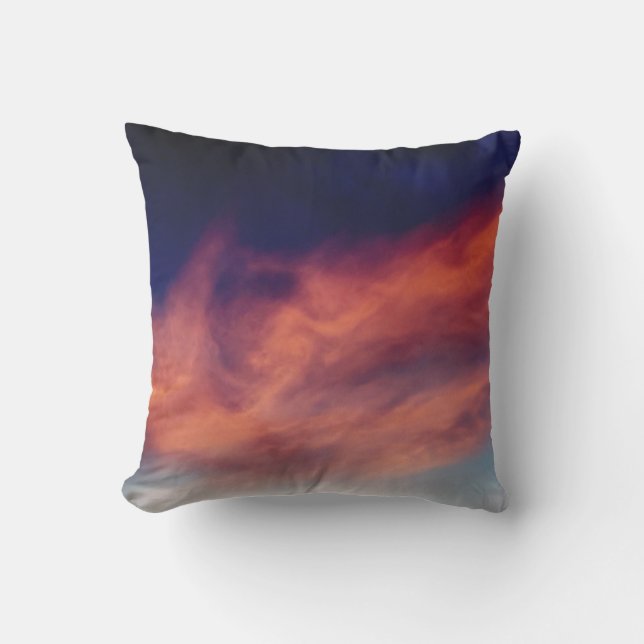 Navy Blue Sky Orange Clouds Cushion (Front)