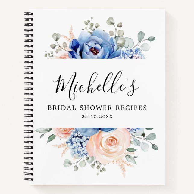 Navy Blue Slate Dusty Blush Pink Bridal Shower Notebook (Front)
