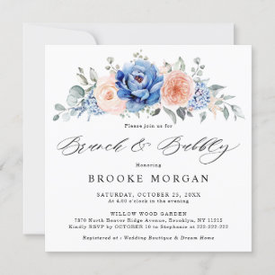 Navy Blue Slate Dusty Blush Pink Brunch & Bubbly Invitation
