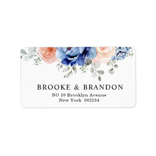 Navy Blue Slate Dusty Blush Pink Floral Wedding  Label