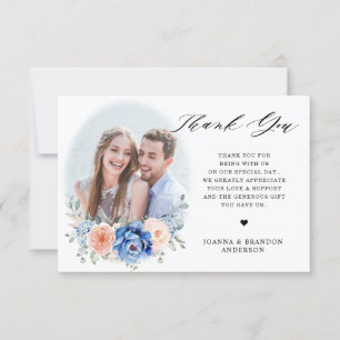 Navy Blue Slate Dusty Blush Pink Floral Wedding  Thank You Card