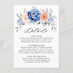 Navy Blue Slate Dusty Blush Pink Wedding Details Enclosure Card
