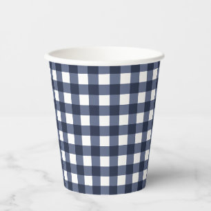 Navy Blue Small Classic Gingham Check Plaid Paper Cups