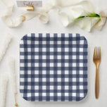 Navy Blue Small Classic Gingham Check Plaid Paper Plate<br><div class="desc">Modern summer trend,  picnic gingham plaid tartan pattern in navy blue and white colours.</div>