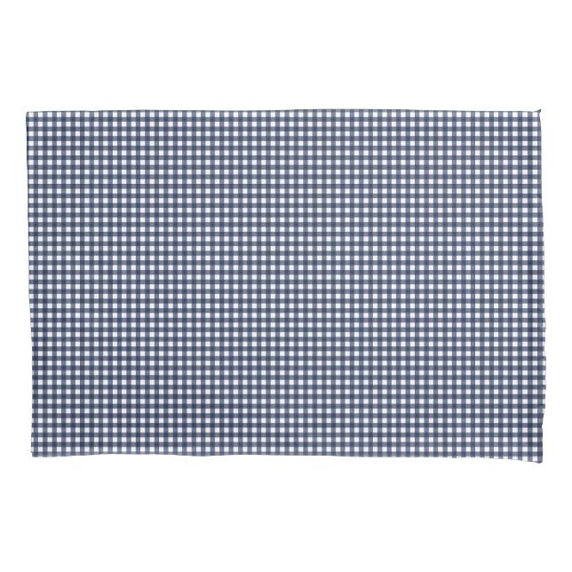 Navy Blue Small Classic Gingham Check Plaid Pillowcase (Front)