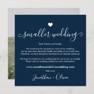 Navy Blue Smaller Wedding Photo Downsized Wedding Announcement