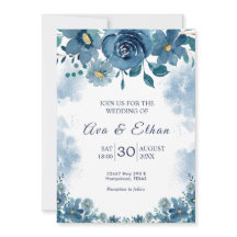 Navy Blue Smoke Floral Wedding Invitation