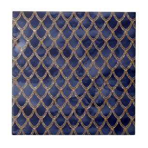 Navy Blue Snake Serpent Reptile Pattern Ceramic Tile