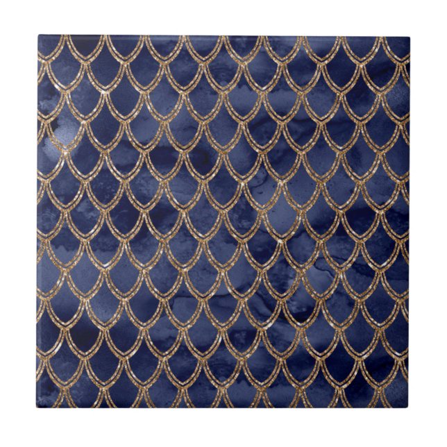 Navy Blue Snake Serpent Reptile Pattern Ceramic Tile (Front)