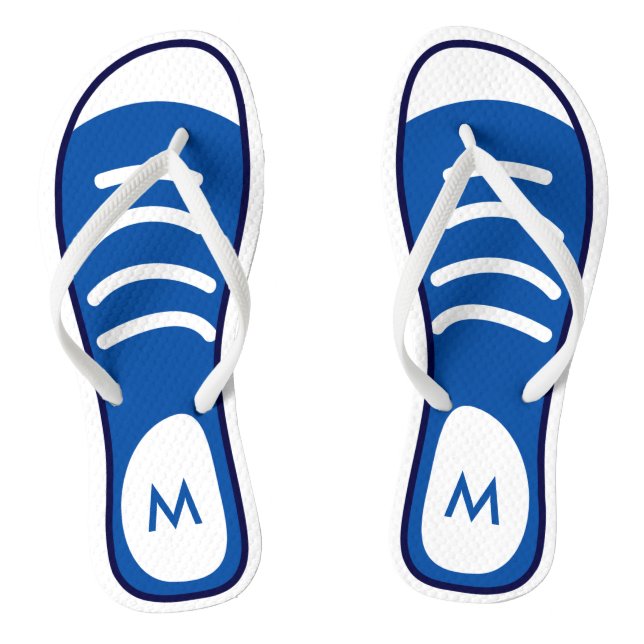 Navy Blue Sneaker Shoes Cool Funny Look Monogram Thongs (Footbed)