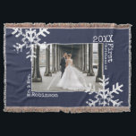 Navy Blue Snowflake Christmas Newlywed Photo Throw Blanket<br><div class="desc">Customize this with a wedding photo or a photo of you and your new husband or wife enjoying life together. Perfect for the newlyweds this features distressed snowflakes and typewriter font.</div>