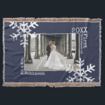 Navy Blue Snowflake Christmas Newlywed Photo Throw Blanket<br><div class="desc">Customize this with a wedding photo or a photo of you and your new husband or wife enjoying life together. Perfect for the newlyweds this features distressed snowflakes and typewriter font.</div>