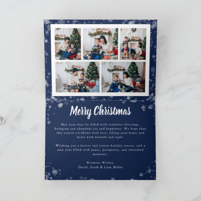 Navy Blue Snowflake Christmas Photo Card (Inside)