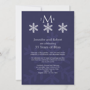 Navy Blue Snowflake Winter Wedding Anniversary Invitation