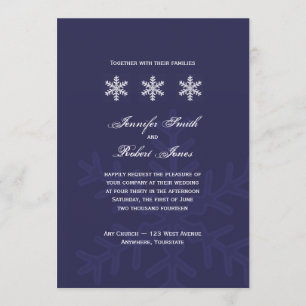 Navy Blue Snowflake Winter Wedding Invitation