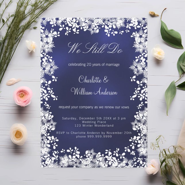 Navy blue snowflakes wedding vow renewal invitation (Creator Uploaded)