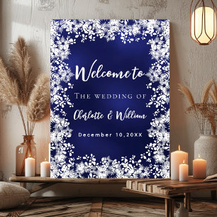 Navy blue snowflakes wedding welcome sign