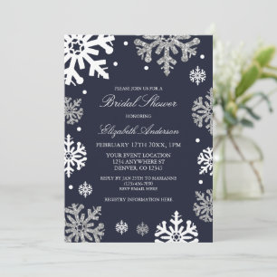 Navy Blue Snowflakes Winter Bridal Shower Invitation