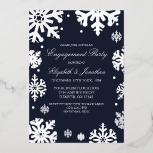 Navy Blue Snowflakes Winter Engagement Party