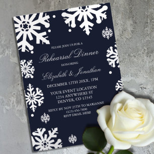 Navy Blue Snowflakes Winter Rehearsal Dinner