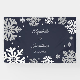 Navy Blue Snowflakes Winter Wedding Banner