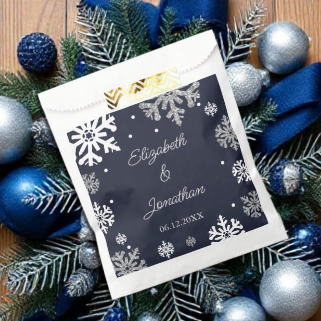 Navy Blue Snowflakes Winter Wedding Favour Bag (Creator Uploaded)