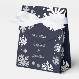 Navy Blue Snowflakes Winter Wedding Favour Box