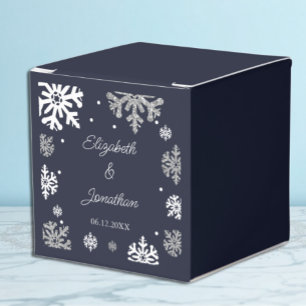 Navy Blue Snowflakes Winter Wedding Favour Box
