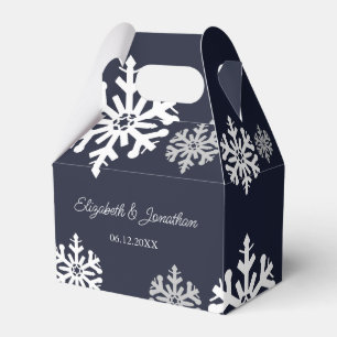 Navy Blue Snowflakes Winter Wedding Favour Box